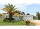 Cute light blue single-story home with a large palm tree in the front yard at 221 Malvern Dr, Venice, FL 34293