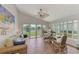 Sunroom with water views, seating area, and dining table at 803 Harrington Lake N Dr # 75, Venice, FL 34293
