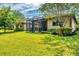 Landscaped backyard offering privacy and a screened patio at 19185 Mangieri St, Venice, FL 34293