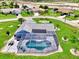 Aerial view of a single-Gathering home with pool and landscaped yard at 5076 Kingsley Rd, North Port, FL 34287