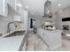 Modern kitchen with white cabinets, stainless steel appliances and a large island at 2585 Hobblebrush Dr, North Port, FL 34289
