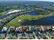 This aerial view showcases the community's golf course, water features, and well-maintained landscaping at 594 Sawgrass Bridge Rd, Venice, FL 34292