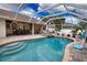 Inviting pool with a covered patio, outdoor kitchen, and a basketball hoop at 5280 E Sunnydale Cir, Sarasota, FL 34233