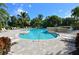 Large community pool area with plenty of lounge chairs and lush palm trees at 381 Marsh Creek Rd, Venice, FL 34292