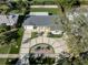 Aerial view of a beautifully landscaped home with a circular driveway and mature trees at 510 Harbor S Dr, Venice, FL 34285