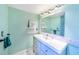 En-suite bathroom with single vanity, shower, and soothing color palette at 1022 Bird Bay Way # 274, Venice, FL 34285