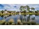 Community features a serene lake with lush landscaping and a charming fountain at 1174 Bird Bay Way # 107, Venice, FL 34285