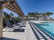 Relaxing pool area with pergola and lounge chairs at 17085 Luminous Ave, Venice, FL 34293