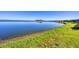 Serene lakefront view with grassy shoreline at 24176 Spartina Dr, Venice, FL 34293