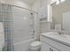 Simple bathroom with tub shower combo and white vanity at 2539 Brassica Dr, North Port, FL 34289