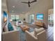 Bright living room with vaulted ceilings, comfortable seating, and a view of the dining area at 263 Southampton Dr # 301, Venice, FL 34293