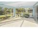 Screened patio with seating, plants, and a view of the backyard at 413 Gulf Dr, Venice, FL 34285