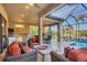 Beautiful screened-in patio with a swimming pool, dining area, kitchen and comfortable seating area at 5584 Cantucci St, Nokomis, FL 34275