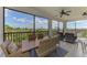 Spacious screened lanai with seating and dining areas, offering scenic views at 10039 Crooked Creek Dr # 203, Venice, FL 34293