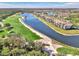 Scenic aerial view of lakefront condos, golf course and lush greenery at 17118 Vardon Ter # 202, Bradenton, FL 34211