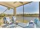Screened-in patio with comfortable seating and beautiful golf course water view at 17118 Vardon Ter # 202, Bradenton, FL 34211