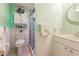 Clean bathroom with a shower/tub combo and updated vanity at 2240 Stickney Point Rd # 213, Sarasota, FL 34231