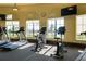 Bright community gym equipped with modern treadmills and stationary bikes overlooking the pool area and lush landscaping at 12385 Amica Loop, Venice, FL 34293