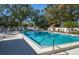 Community swimming pool surrounded by lush trees and white lounge chairs, perfect for relaxation at 237 Southampton Ln # 275, Venice, FL 34293