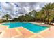 A beautiful community pool with ample lounge chairs, palm trees, and a gradual entry point for easy access at 133 Treviso Ct, North Venice, FL 34275