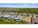 Panoramic aerial view of residential neighborhood featuring various homes and a tranquil lake backdrop at 19836 Bridgetown Loop, Venice, FL 34293