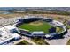 Aerial view of the Atlanta Braves stadium, CoolToday Park, with manicured green baseball field and seating at 19836 Bridgetown Loop, Venice, FL 34293