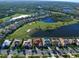 Wide aerial view of the community featuring lakes, a golf course and well-maintained homes at 408 Otter Creek Dr, Venice, FL 34292