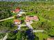 Wide aerial shot showcasing the home with its bonus garage, circular driveway, and surrounding greenery at 5694 Hale Rd, Venice, FL 34293