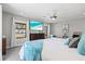 Bright main bedroom with beach view television, ceiling fan, and large windows at 605 Cornwell On The Gulf, Venice, FL 34285