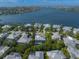 Aerial view of waterfront homes, showcasing desirable neighborhood, mature trees and serene water views at 746 Eagle Point Dr, Venice, FL 34285