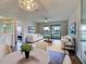 Staged living and dining area featuring wood floors and view into the bedroom at 345 Three Lakes Ln # L, Venice, FL 34285