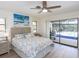 Bedroom featuring a ceiling fan, neutral walls, and sliding door access to backyard at 11208 Grafton Ave, Englewood, FL 34224