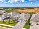 Aerial view showcasing the home's location within the neighborhood, landscaping, and surrounding scenery at 18135 Home Run Dr, Venice, FL 34293