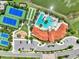 Aerial view of the community clubhouse with tennis, bocce ball, playground, and pool amenities at 20420 Symphony Pl, Venice, FL 34293