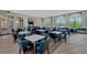 Large dining area with tables and seating, enhanced by natural light and elegant design elements at 20420 Symphony Pl, Venice, FL 34293