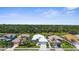 Aerial view of charming homes with manicured lawns and lush landscaping in a peaceful neighborhood with beautiful treeline in the distance at 213 Venice Palms Blvd, Venice, FL 34292