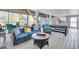 Large covered patio space with comfortable outdoor furniture and entertainment equipment at 2371 Scenic Dr, Venice, FL 34293