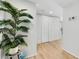 Hallway view with bright hardwood floors, plant, and a glimpse into other rooms at 6415 Midnight Pass Rd # 909, Sarasota, FL 34242
