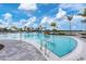 Resort-style pool with ladder entry, lush landscaping, and palm trees against a blue sky at 9916 Bright Water Dr, Englewood, FL 34223