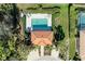 Overhead view of a community pool, highlighting the landscape and the architecture of nearby houses at 161 Valencia Lakes Dr, Venice, FL 34292