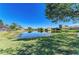Scenic pond view surrounded by lush green lawns and well-maintained homes, enhanced by a clear blue sky at 161 Valencia Lakes Dr, Venice, FL 34292