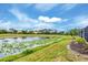 Picturesque scene featuring a tranquil lake with water lilies, enhancing the natural beauty of the community at 1697 San Silvestro Dr, Venice, FL 34285