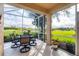 Relaxing screened patio with comfortable seating and beautiful views of the golf course at 4301 Whispering Oaks Dr, North Port, FL 34287