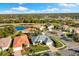 Beautiful aerial view of homes and community pond and golf area with clear blue skies in residential neighborhood at 5106 Pine Shadow Ln, North Port, FL 34287