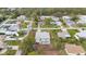 Aerial view of single-Gathering home with pool, surrounded by green landscape and other houses in neighborhood at 6231 Pecan Rd, Venice, FL 34293