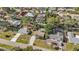 Birds-eye view features a home with pool, large trees, well-kept lawns in a tranquil neighborhood setting at 742 Golf Dr, Venice, FL 34285