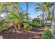 Lush tropical landscaping features vibrant plants, mulch, and small garden lighting at 742 Golf Dr, Venice, FL 34285
