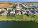 Beautiful aerial view of a neighborhood showcasing well-maintained lawns and a serene lake at 12637 Promenade Estates Blvd, Sarasota, FL 34238