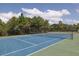 Well-maintained tennis court, perfect for recreational play and fitness, set against a backdrop of lush trees at 12679 Sagewood Dr, Venice, FL 34293