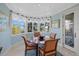 Cozy breakfast nook with bay windows offering picturesque views of the surrounding tropical landscape and waterfront at 14 Grouper Hole Dr, Boca Grande, FL 33921